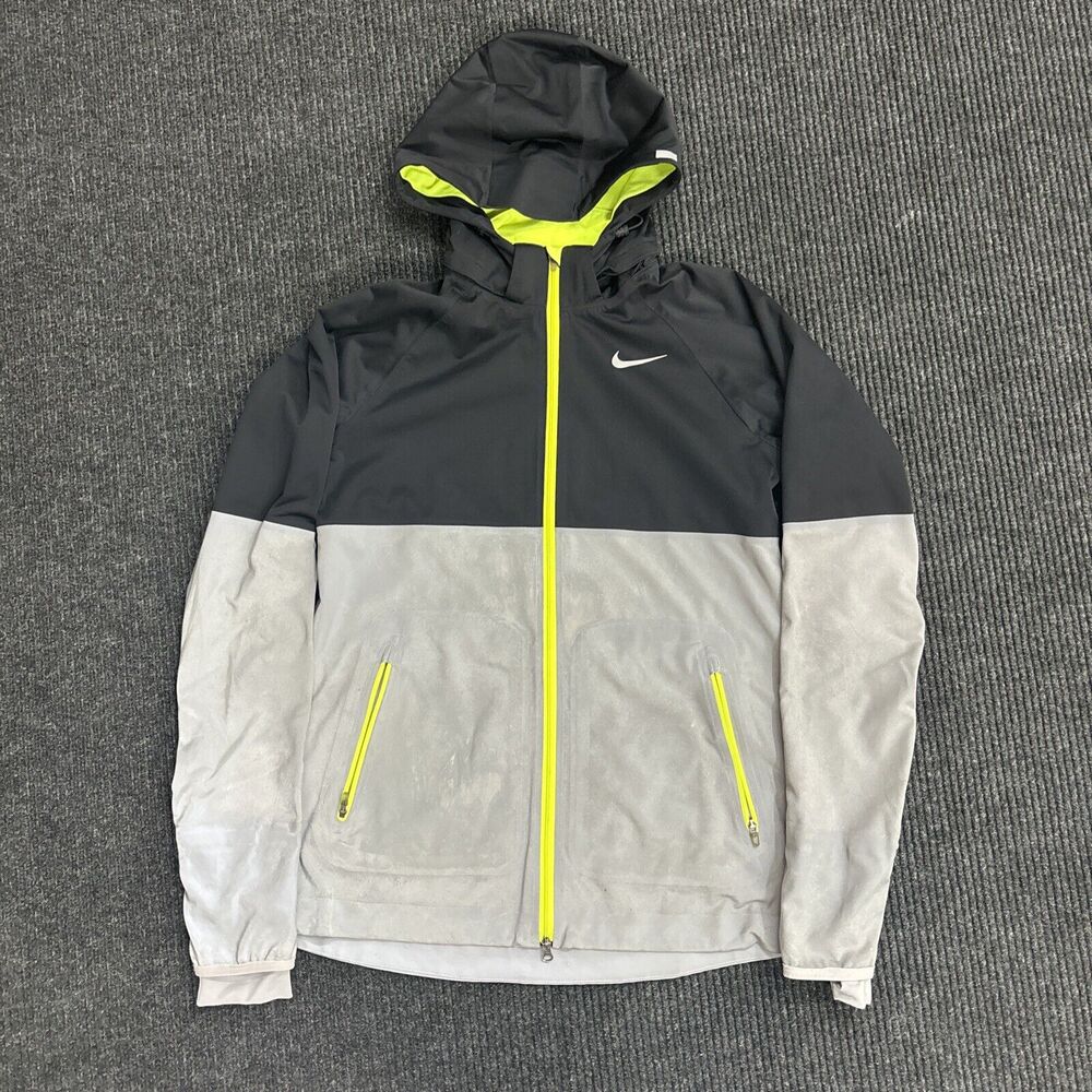 Nike Jacket Size Small Shield Flash Hooded Reflective Running Windbreaker Gray